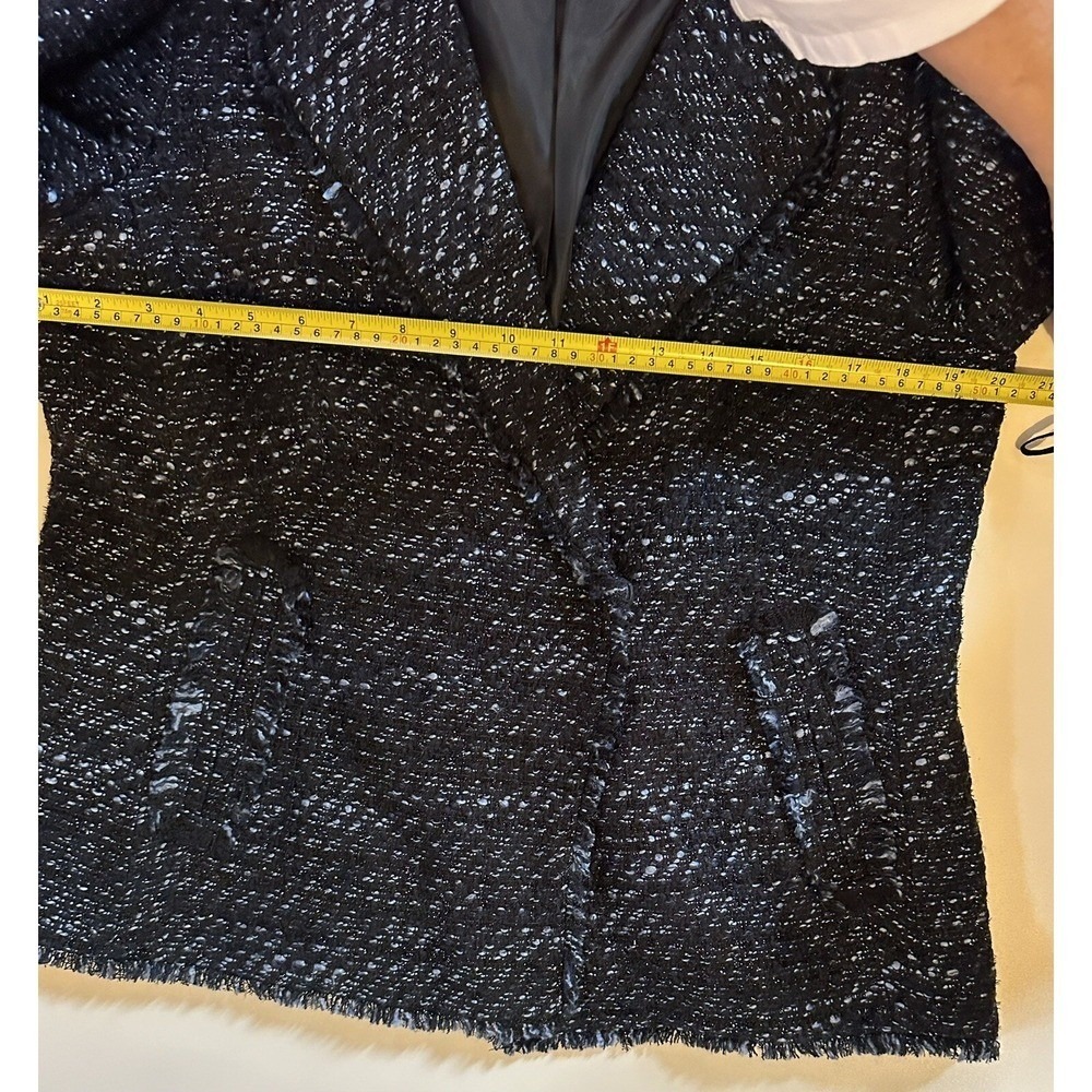 Talbots Women's Tweed Jacket Blazer Size10 Fringe Trim Black/Blue, Some Metallic - Picture 2 of 8